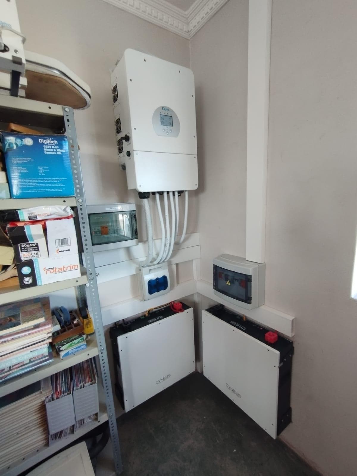 Close-up of a solar power inverter unit installed by Muktech